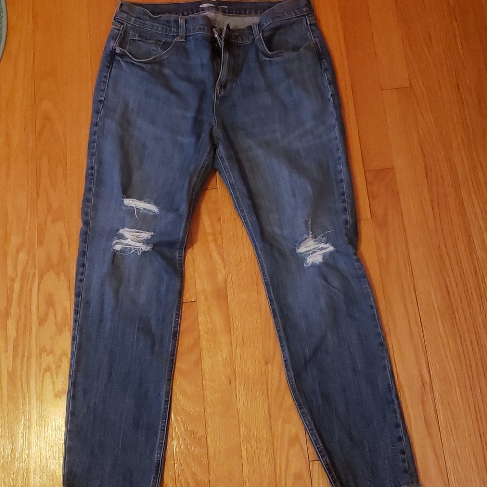 Old Navy Boyfriend Ripped Blue Denim Jeans Size 12